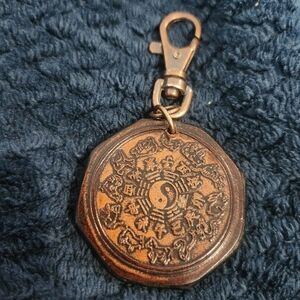bronze-colored Chinese Zodiac and Bagua talisman pendant Plastic